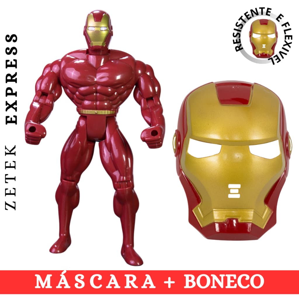 Kit Boneco + Máscara Confortável Brinquedo Herói Personagem De Ação Articulável Menino Presente Dia Das Crianças