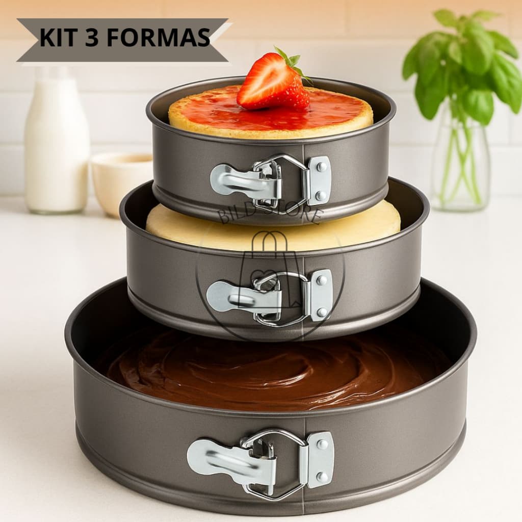 Kit 3 Formas com Fundo Removível Antiaderente  para Torta Bolos Sobremesas Goumert