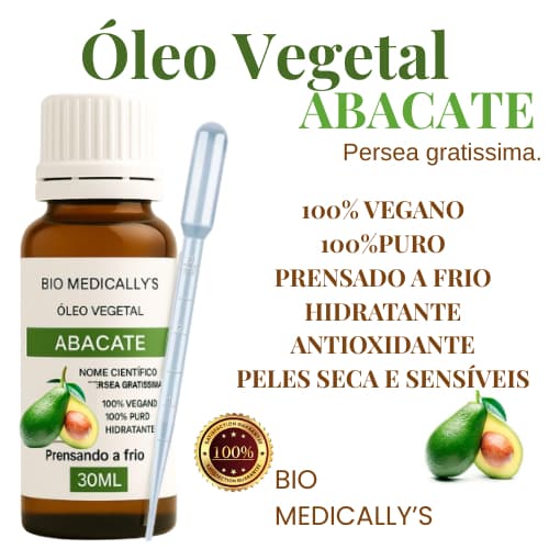 Óleo Vegetal ABACATE (Persea Gratissima) 100% Puro 30ml + Pipeta Dosadora (2PEÇAS)