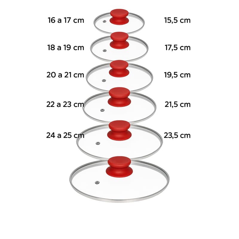 TAMPA DE VIDRO TEMPERADO  Nª 10 12 14 16 18 20 22 24 26 28 30CM -PARA JOGO DE PANELA / FRIGIDEIRA- POMEL VERMELHO