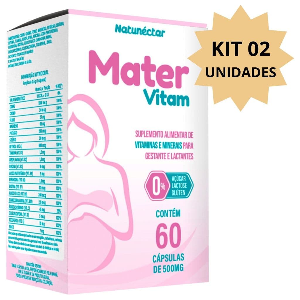 Combo 2 Mater Vitam 60 cápsulas - Total 120 cápsulas - Vitamina Gestante Lactante Mamãe