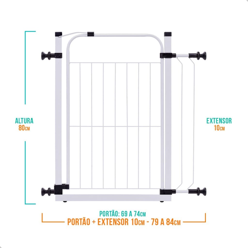 Portão Pet Criança Reforçado de Proteção +Ext.10cm ( 79CM A 84CM ) NÃO PRECISA FURAR