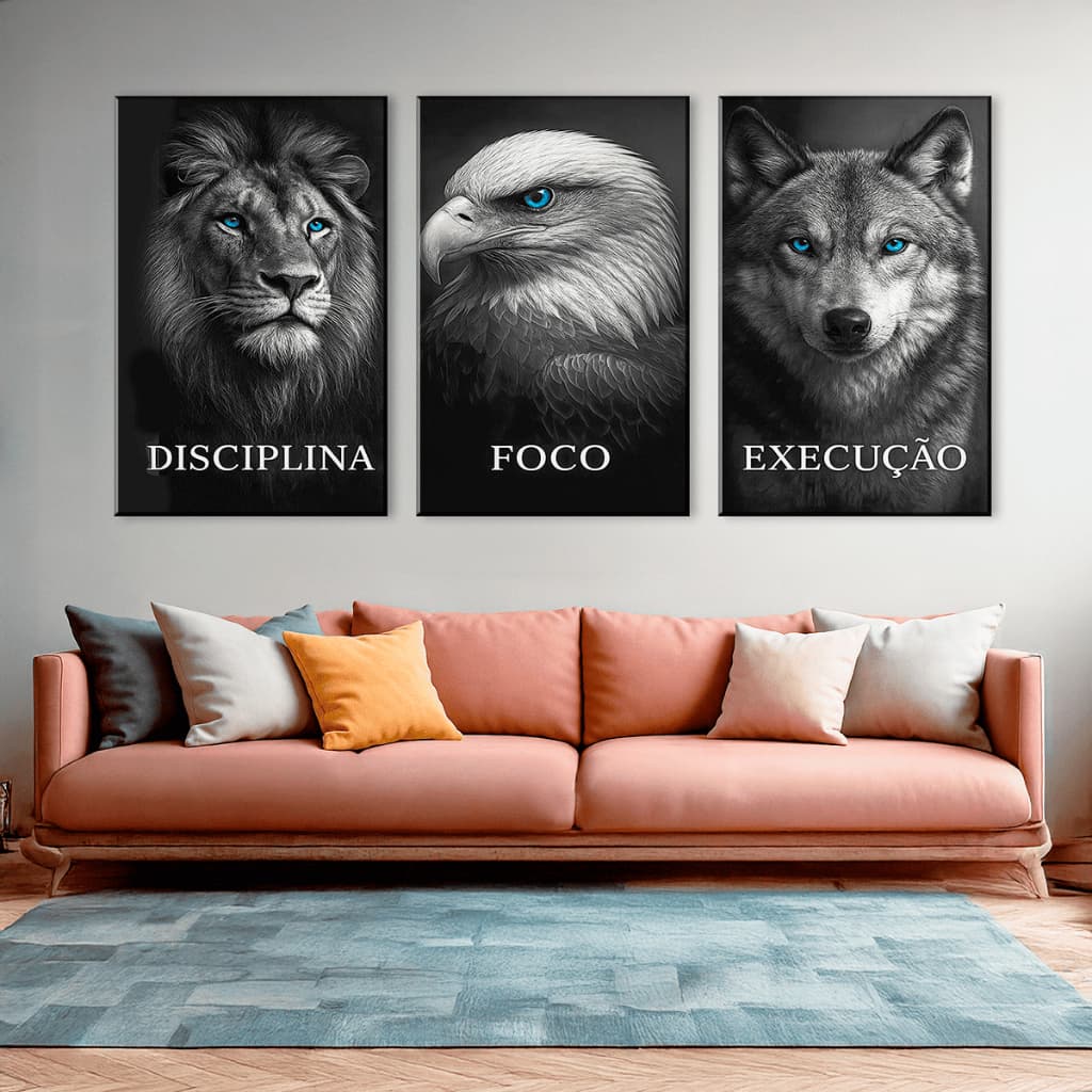 Quadro Decorativo Disciplina Foco Execução Animais 120x60 Escritório