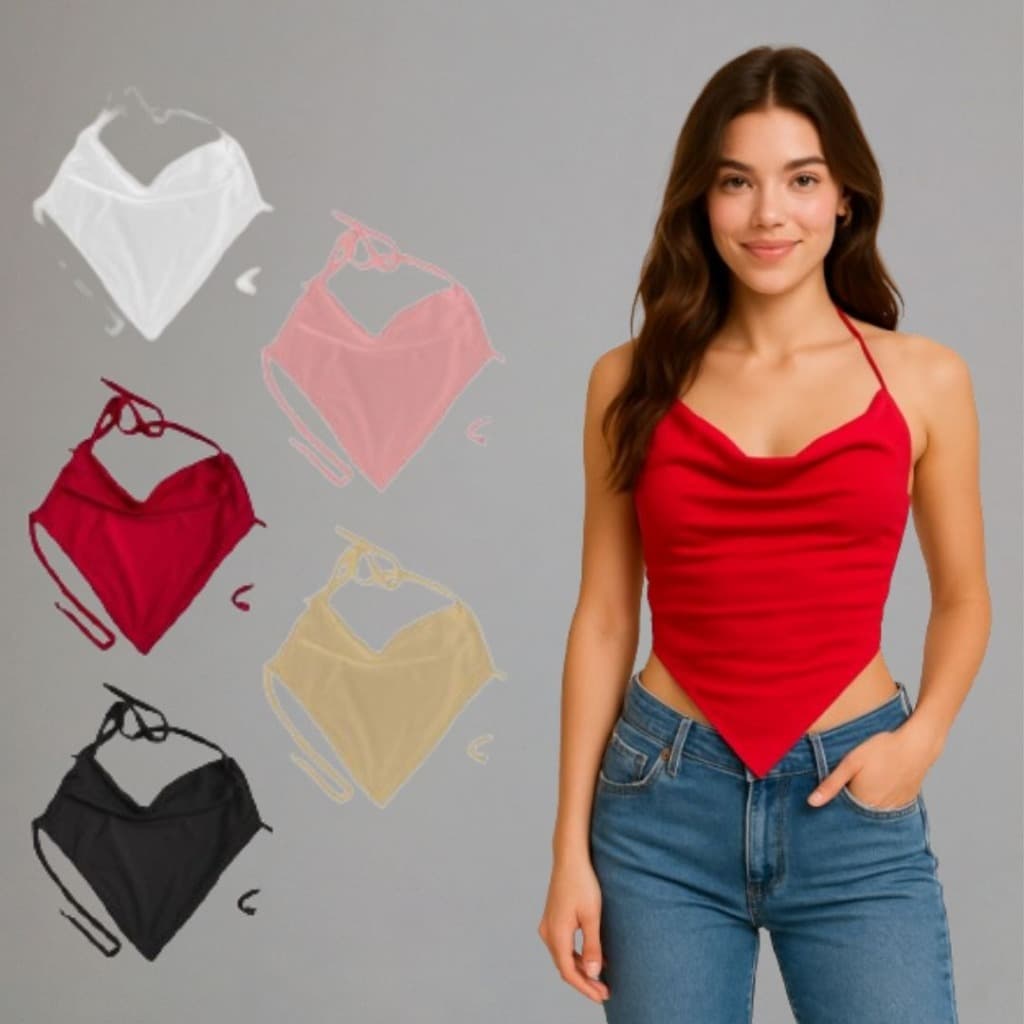 Blusa Feminina Gola Boba Frente Única Triangular Top Regata-Várias Cores