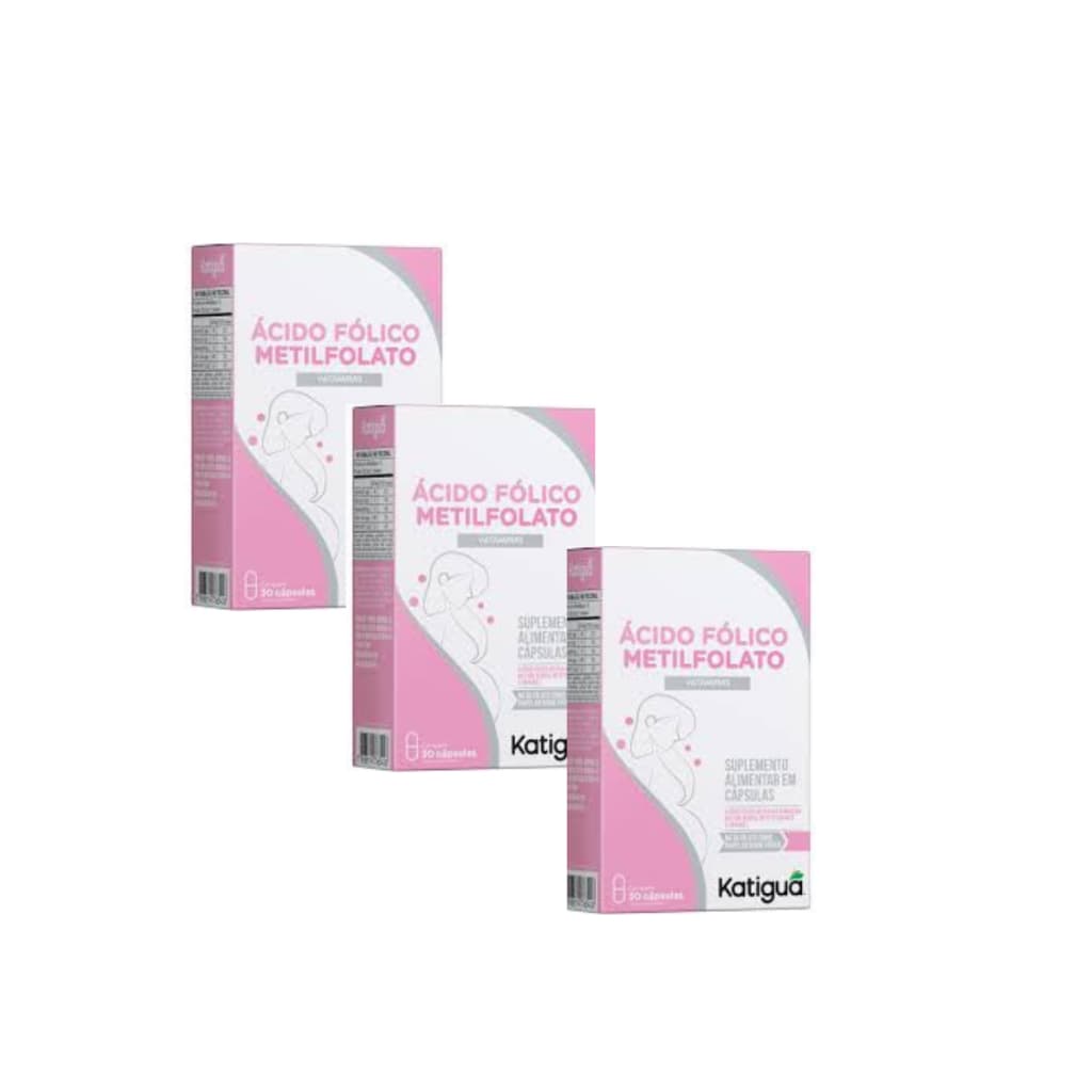Kit com 3 cxs Ácido Fólico Metilfolato Suplemento alimentar em cápsulas