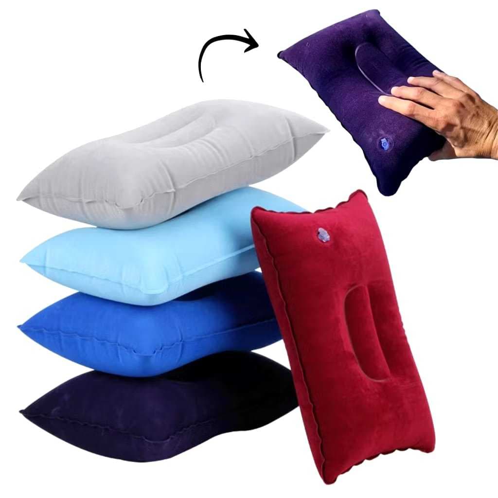 Kit Travesseiro almofada Compacto Inflável encher Viagem ônibus avião barraca Acampamento descanso