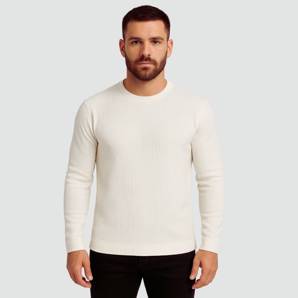 Blusa Canelada Masculina Americana Manga Longa Cacharrel Estilo Slim Justa ao Corpo