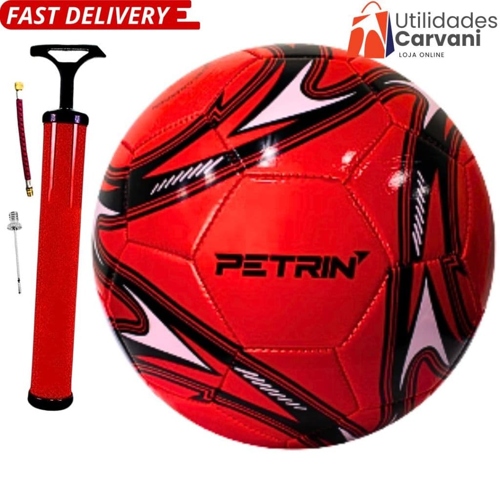 Bola De Futebol de Campo Tamanho 5 em Couro Sintético + Bomba Manual – Ideal para Treinos e Lazer