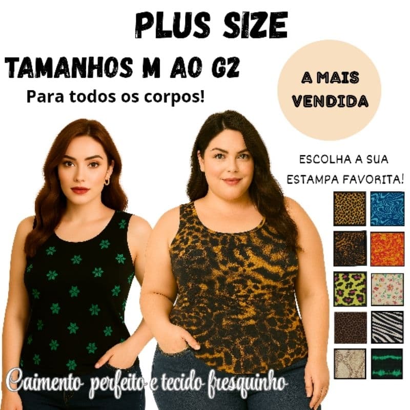 Promoção Regata Básica Blusa Feminina Alca Larga M ao G2 Estampada