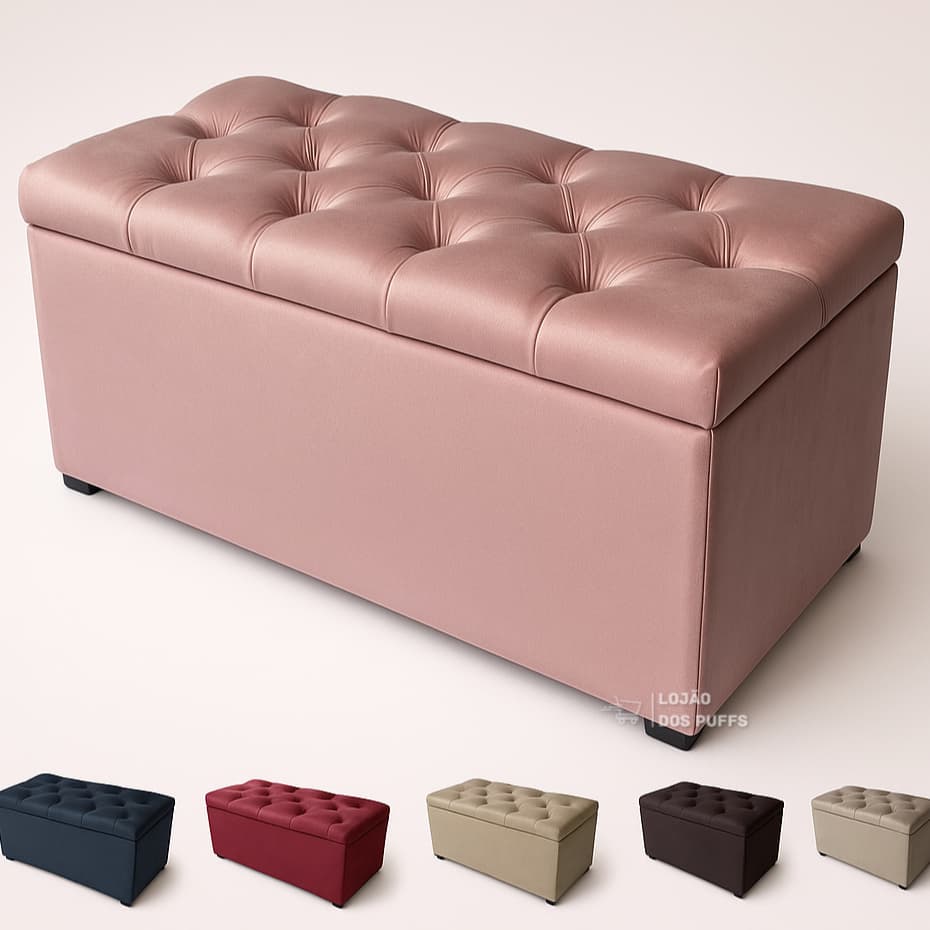 PUFF BAU CAPITONE SUEDE VELUDO PÉ DE CAMA PORTA OBJETOS BRINQUEDOS SAPATOS CASA DECORAÇÃO - PROMOÇÃO
