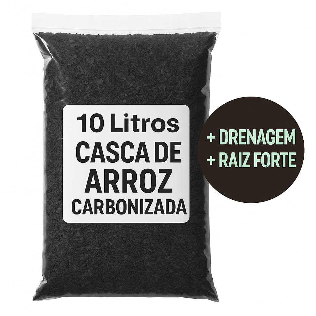 Casca de Arroz Carbonizada 10 Litros – Substrato Natural para Plantas, Suculentas e Hortas
