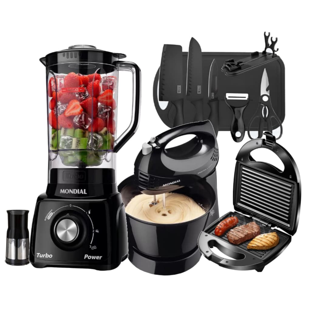Liquidificador Mondial Turbo + Sanduicheira Misteira Grill + Batedeira Facas Premium 220v / 110V