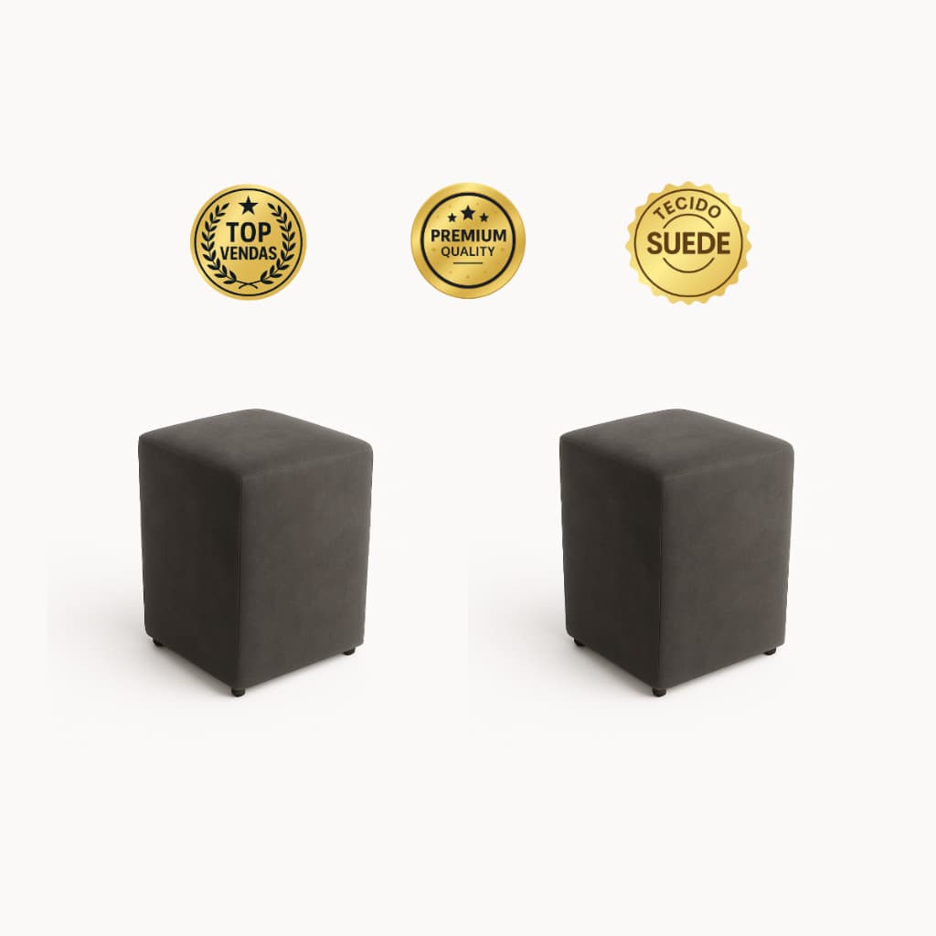 Kit Puff e Banqueta Decorativo 02 Unidades Quadrado Estofado em Tecido Suede - Decoração para Quarto e Sala