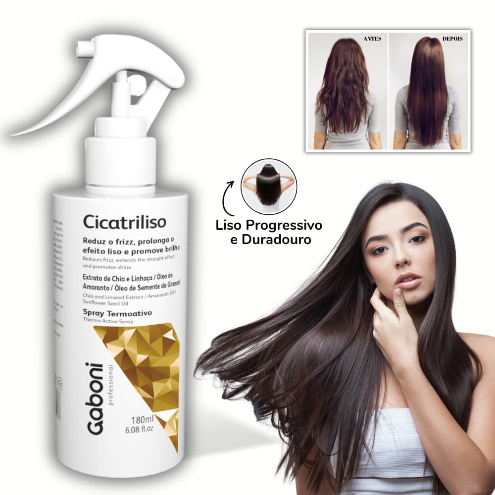 Spray Defrizante Protetor Térmico com Efeito Liso Cicatriliso 180ml Gaboni