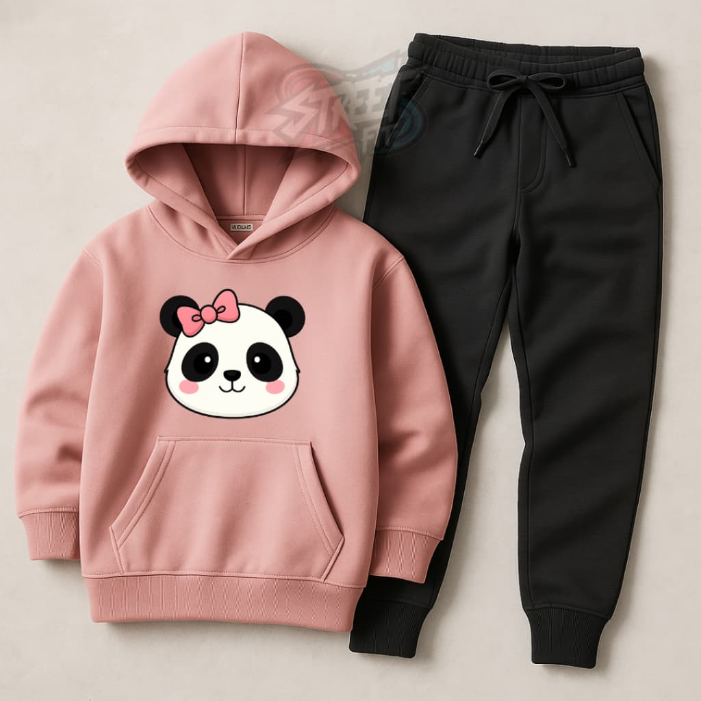 Conjunto Moletom Infantil Estamapado "Panda" Blusa de Frio Canguru e Calça Feminino