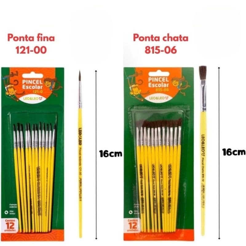 Kit Pincel Escolar P/ Pintura em Guache e Artesanato  Leo Leo 12 ou 24 unidades promoção