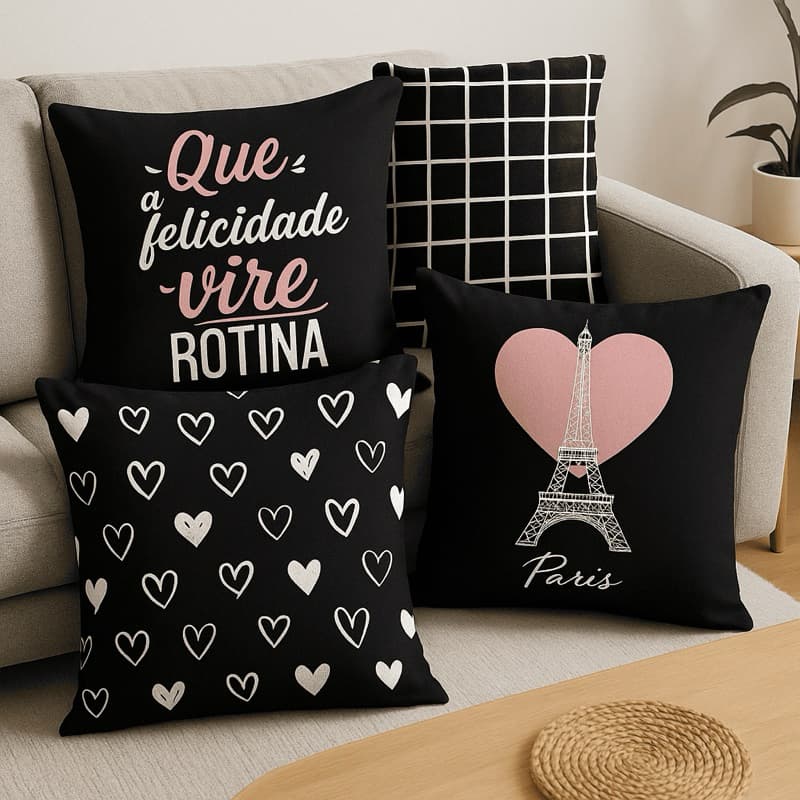 Kit 4 capas de Almofada Modernas Decorativas 45X45 Diversos Modelos