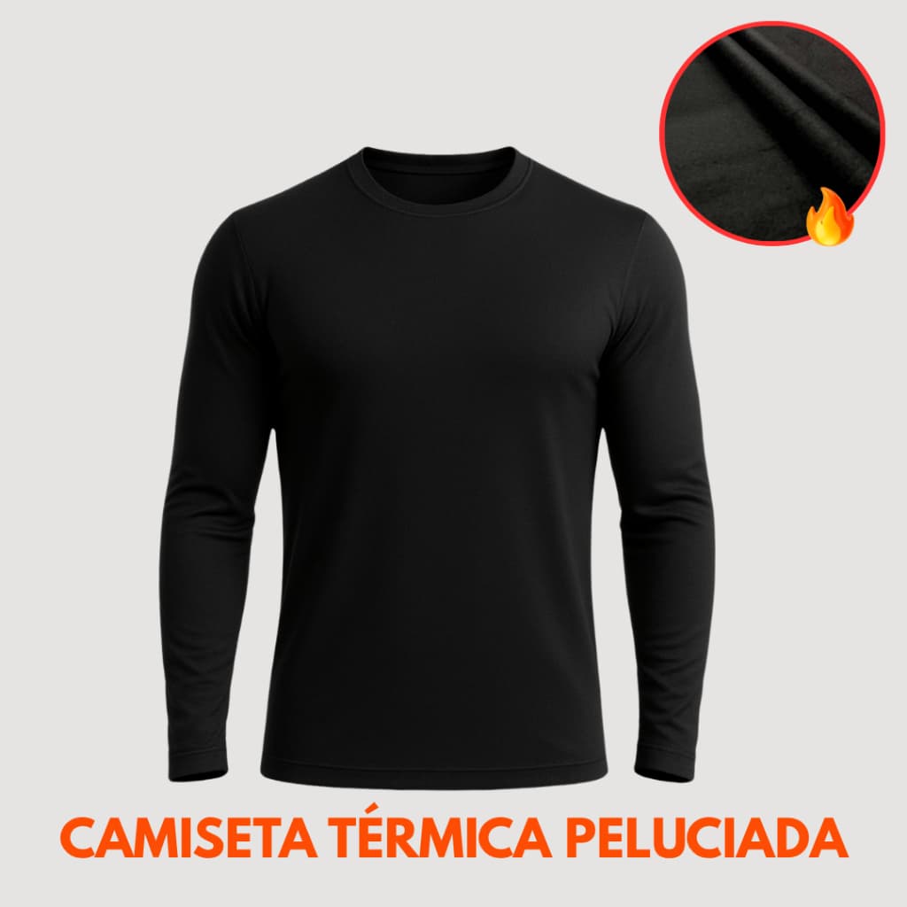 Camiseta Térmica Peluciada Masculina UV Blusa Segunda Pele Flanelada Academia Manga Longa