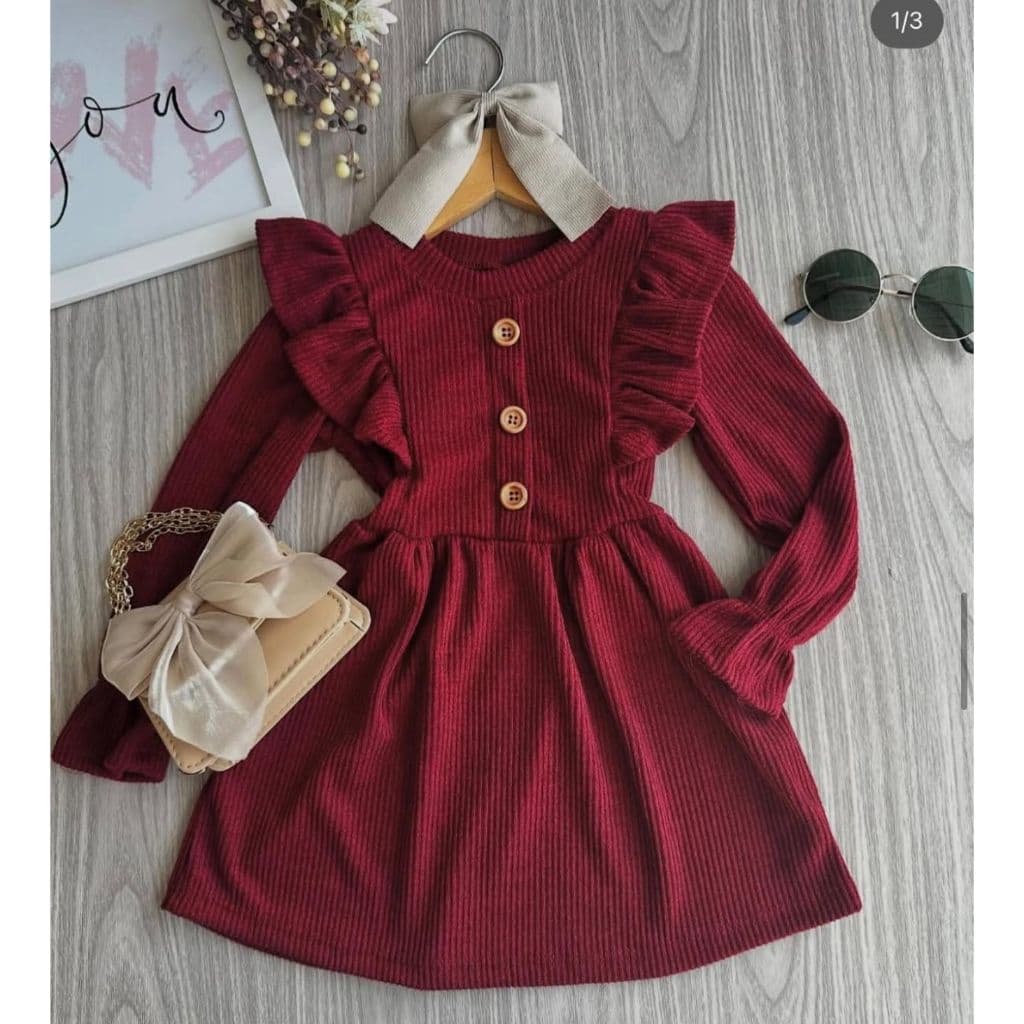 Vestido Infantil Manga Longa Para Meninas