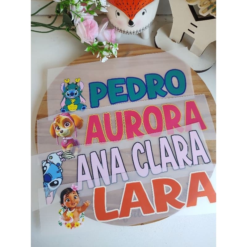kit Estampa termocolante personagem + nome para todos os tecidos aplique com o ferro passar