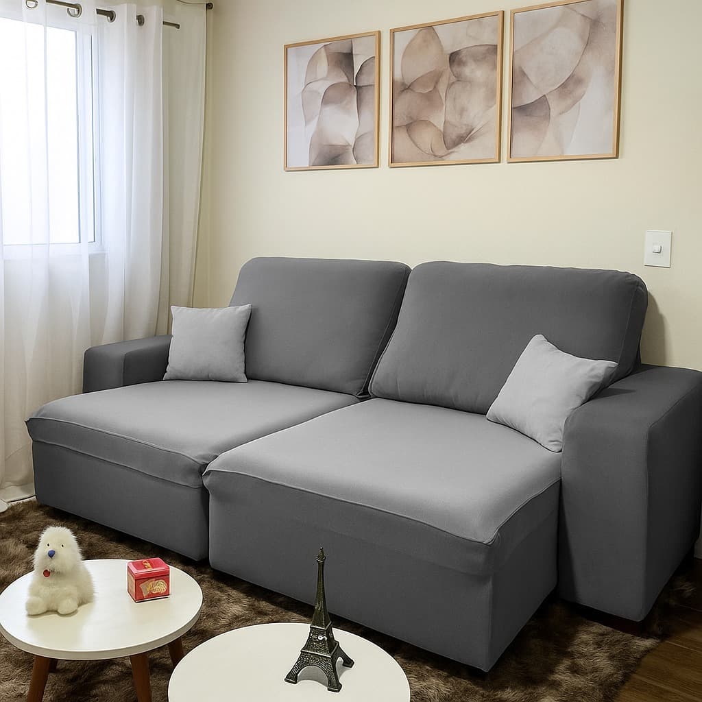 Capa de Sofá Retrátil Spandex + 2 Capas de Almofadas + Fixadores, Lisas , Pronta entrega (2 Lugares)