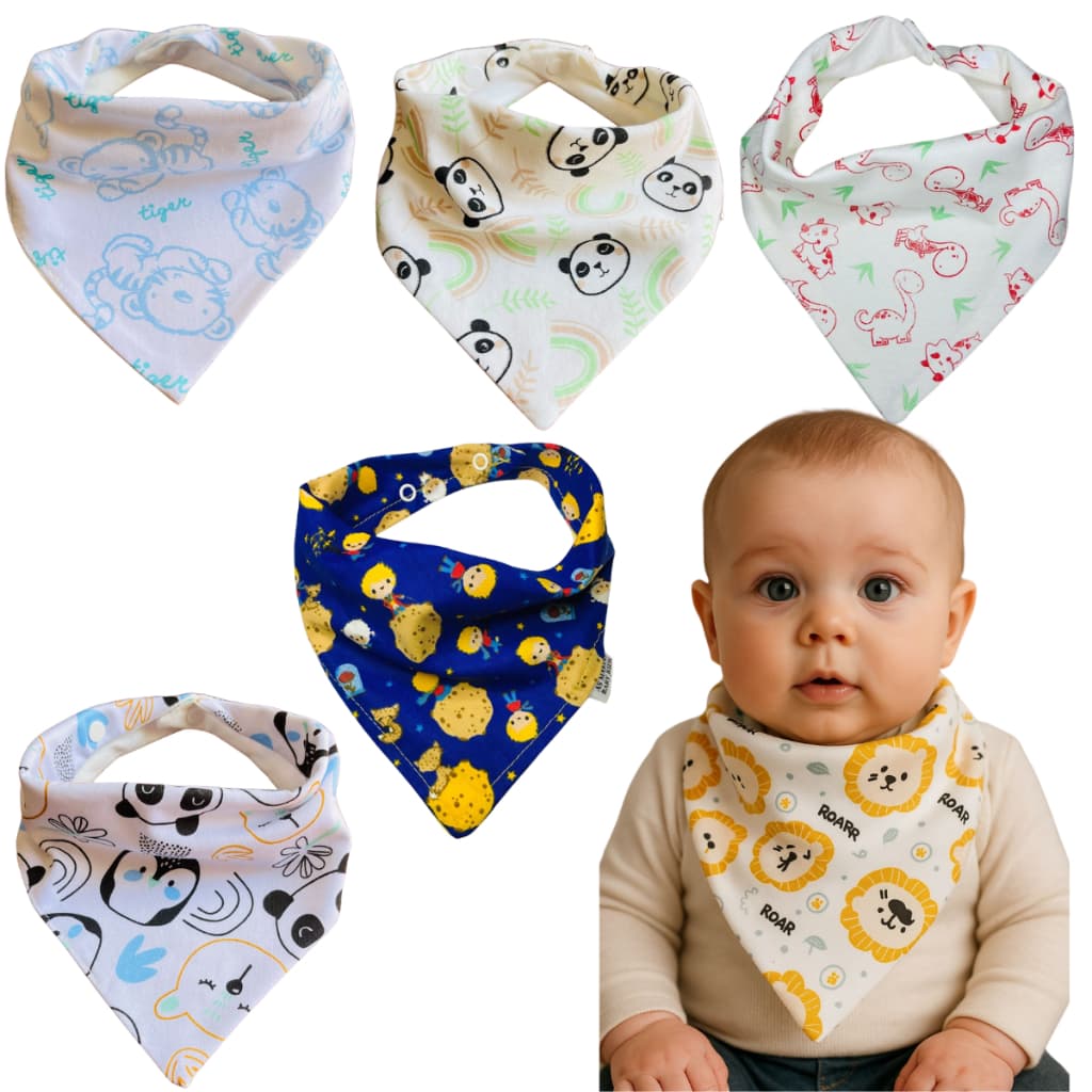 Kit C/10 Babadores Bandana de Bebê 100% Algodão Estampas Sortidas