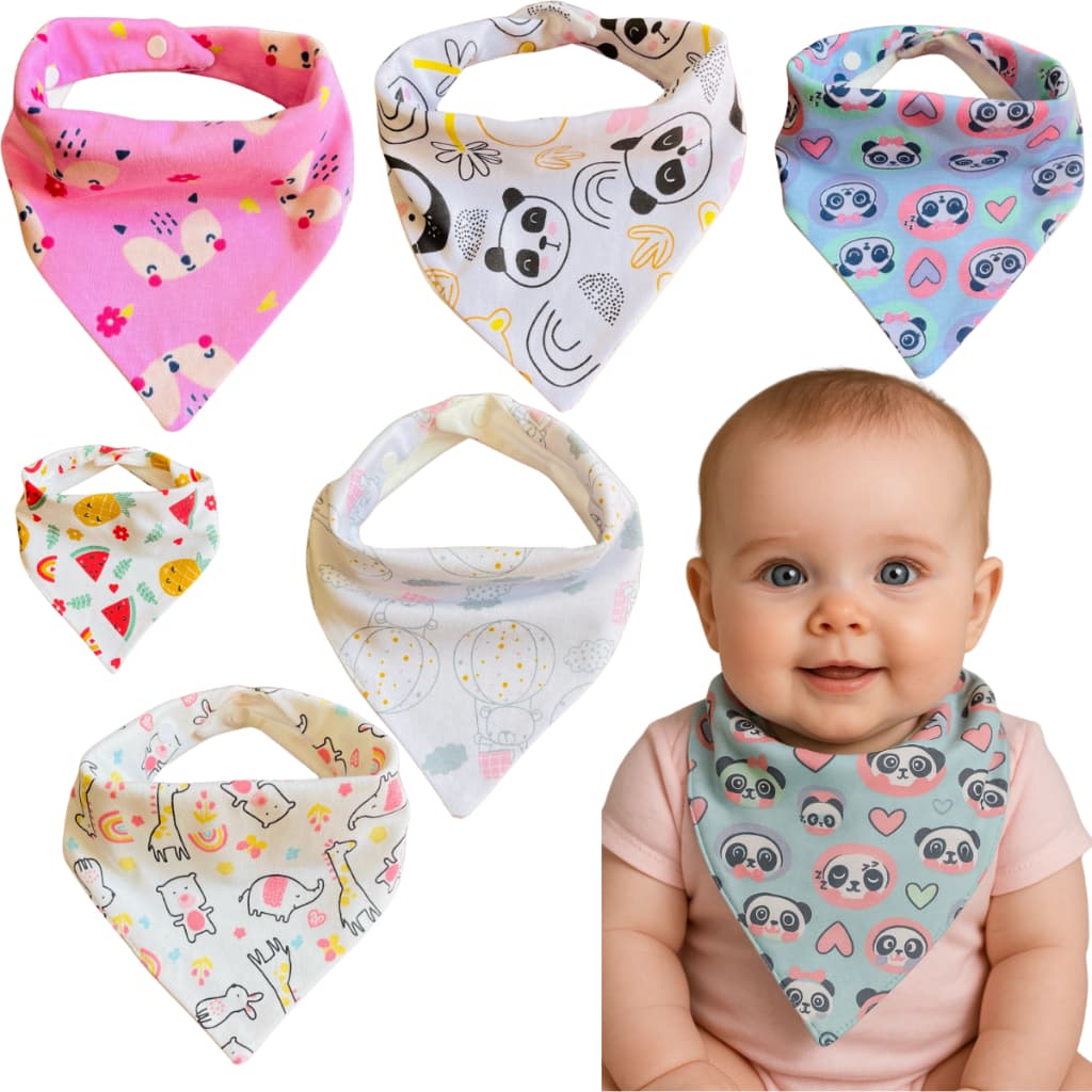 Kit  10 Babadores Bandana Bebe com 2 Botão 100% Algodão Ajuste Regulável