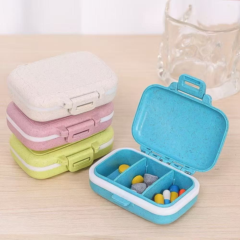 Porta Comprimidos De Palha De Trigo/Mini Portáteis De 3 Grades