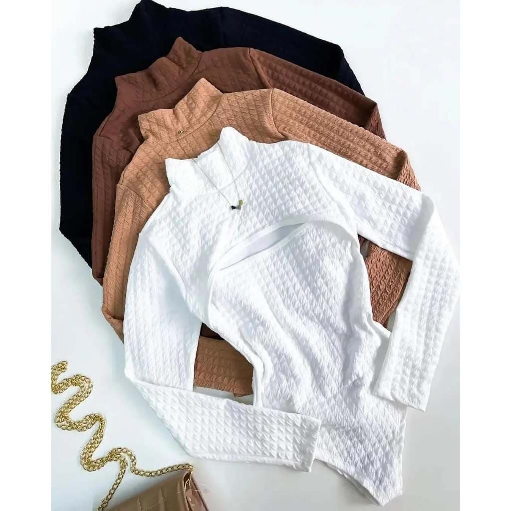 Body Feminino Manga Longa Gola Alta Com Decote Bubble, Boris Comprida cacharrel Confortável de Frio