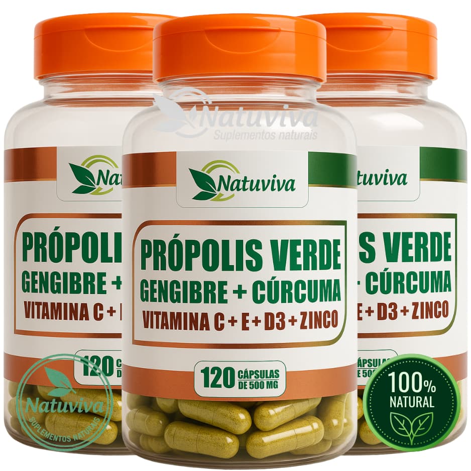 natuviva Própolis Verde + Gengibre + Cúrcuma  Vitaminas C D3 Zinco Imunidade/anti viral 120 capsulas