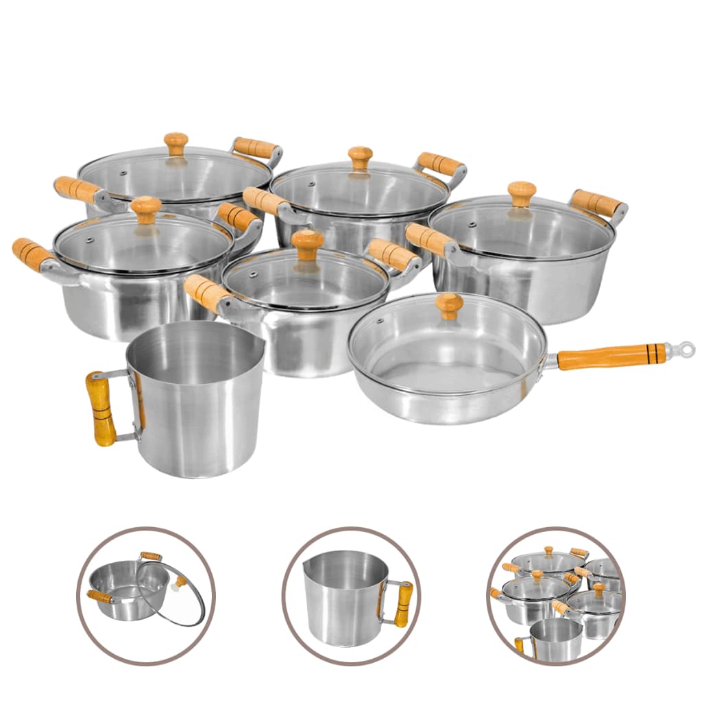Conjunto de Caçarolas 7 Peças Alumínio Fundido Grosso + Frigideira e Canecão