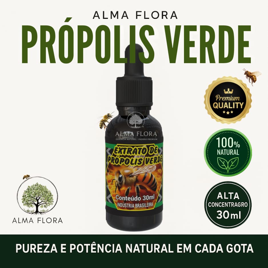 Extrato de Própolis Verde 30ml | Alma Flora | Alta Potência para Blindar Sua Saúde e imunidade.