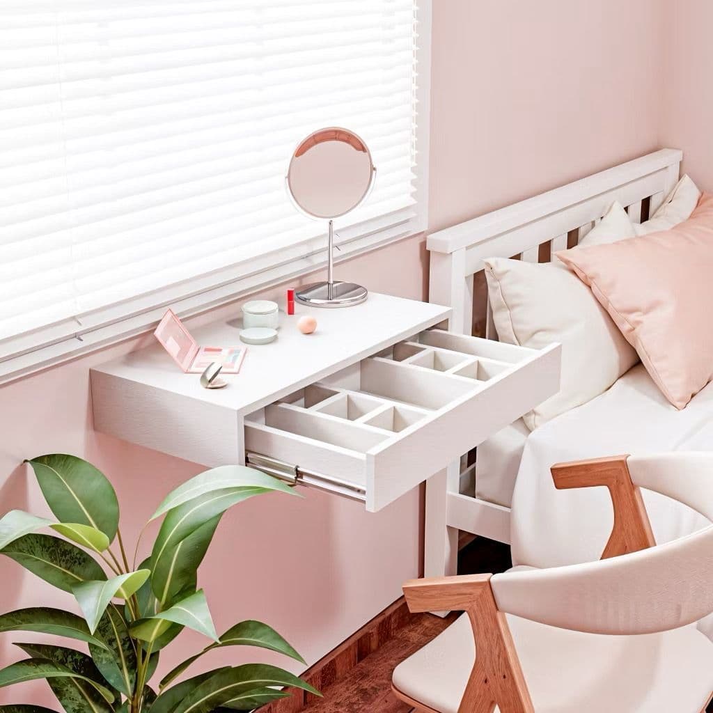 Penteadeira suspensa com divisória 60cm para maquiagem com gaveta  Camarim para quarto
