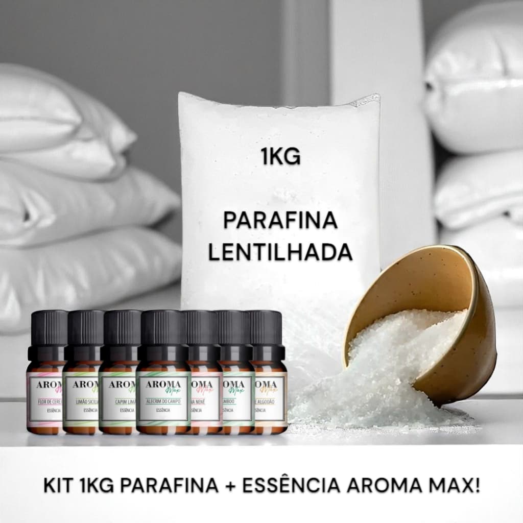 Kit Parafina Lentilhada 1KG + Essência Aroma Max 10ml para fazer Velas Perfumadas em Casa