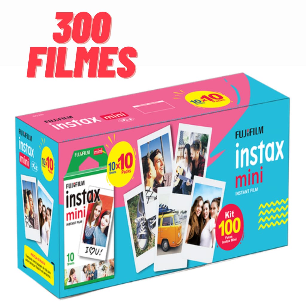 Kit 300 Filmes instax mini Fujifilm borda branca