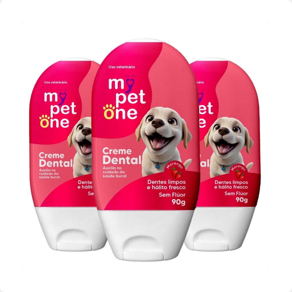 Kit 3 Creme Dental Sabor Morango Mypetone - 90g