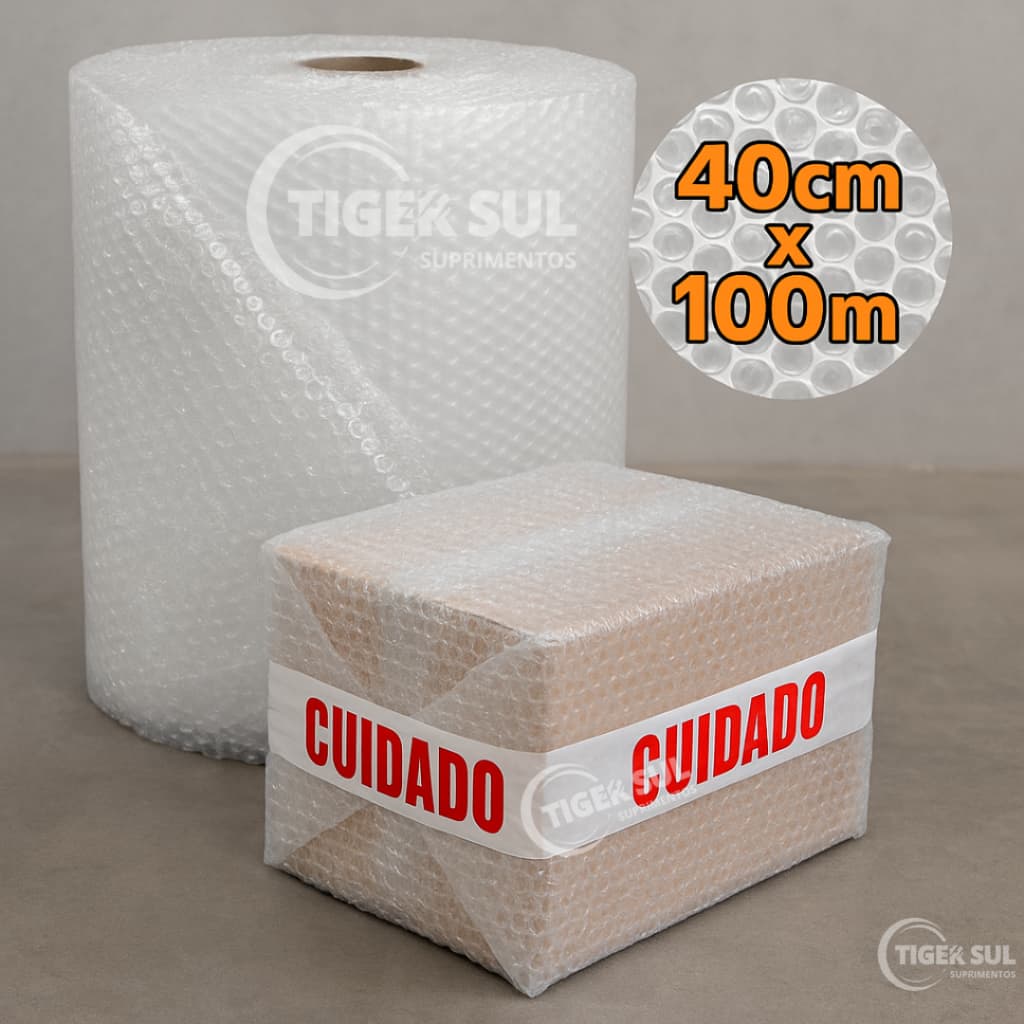 Plástico Bolha 40cm x 100m – Proteção Profissional | 25 Micras  p/ E-commerce | Alta Resistência