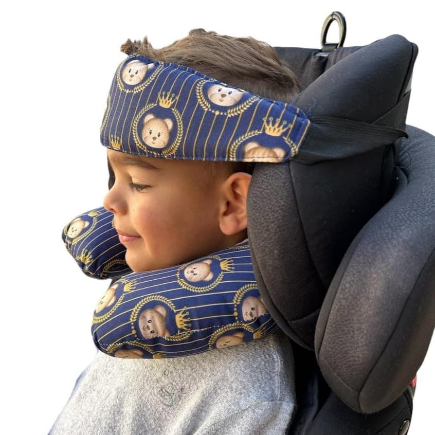 Kit Almofada de Pescoço +Faixa Apoio Suporte Cabeça Criança Cadeirinha Carro Para Passeios e Viagens
