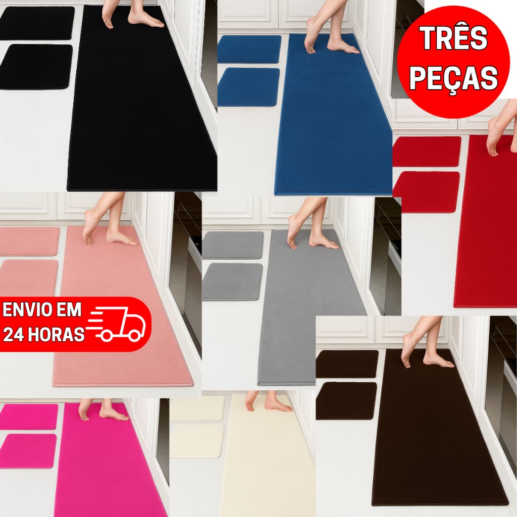 Tapete Jogo de Cozinha 1/2/3 Peças Passadeira Pelo Baixo 100% Algodão Antiderrapante Felpudo Conjunto