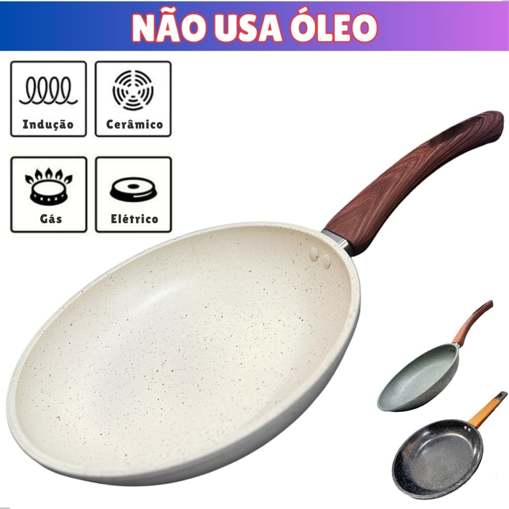 Frigideira Antiaderente Indução Cerâmica Premium Todos Fogões Cabo Térmico Não Gruda