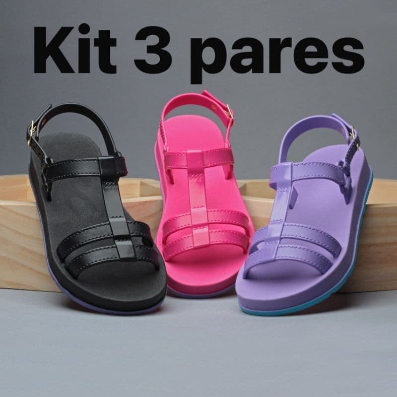 Kit 3 Pares Sandália Papete Infantil Menina Leve Macia confortável 775l Lançamento Barato