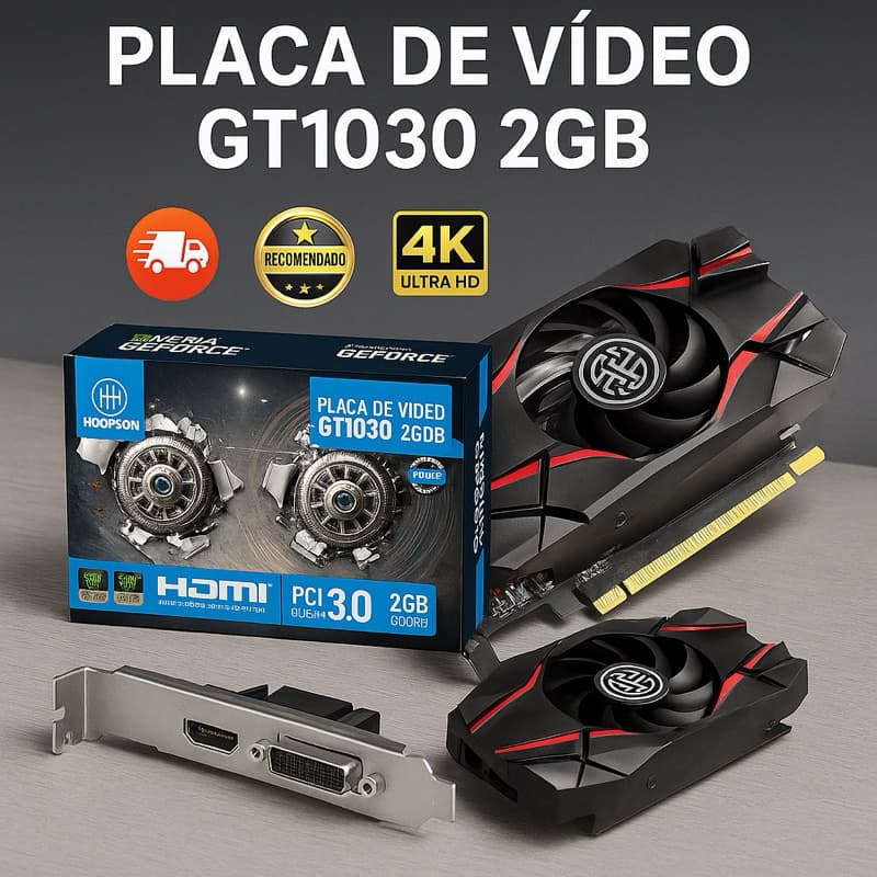Placa de Vídeo GT 1030 2GB GDDR5 HDMI DVI PCI Express Full HD 4K Games Edição Vídeos PC Desktop