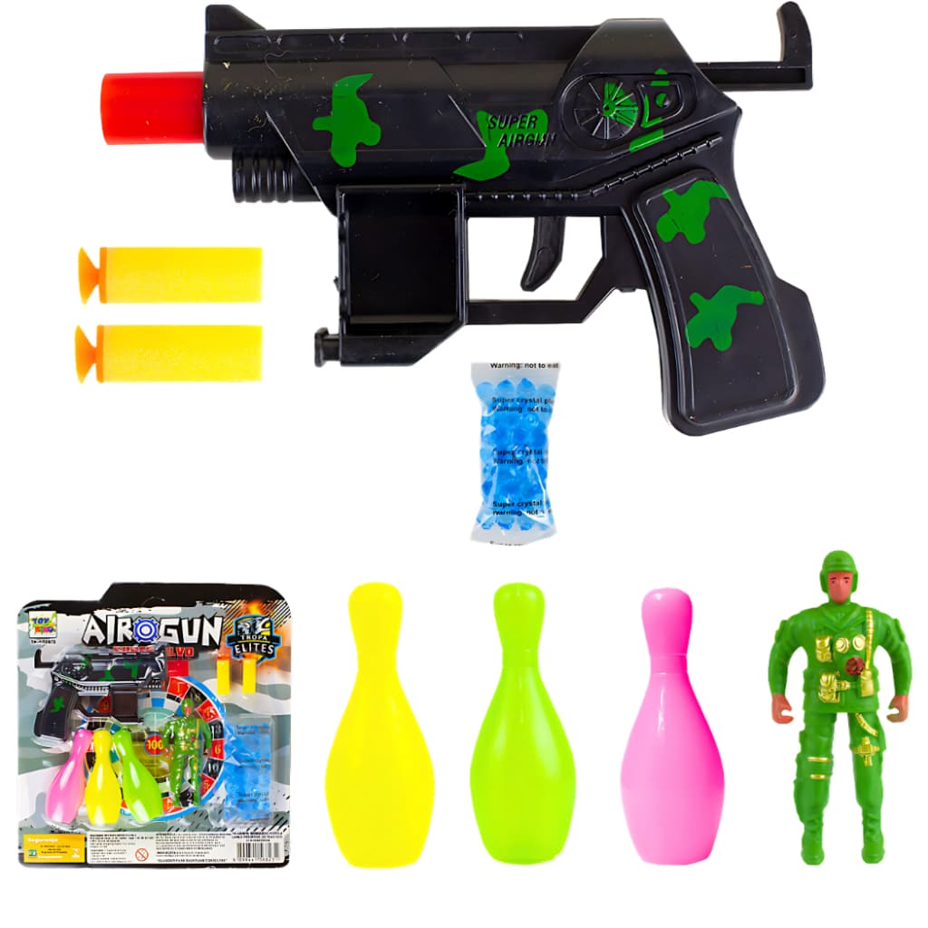 toy king pistolinha 2 em 1 lança dardo e bolinha de gel com acessórios orbez