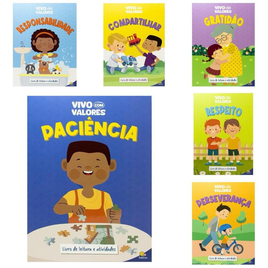 Coleção Vivo com valores! C/6 Livros Infantis - Texto Caixa Alta Tamanho Grande