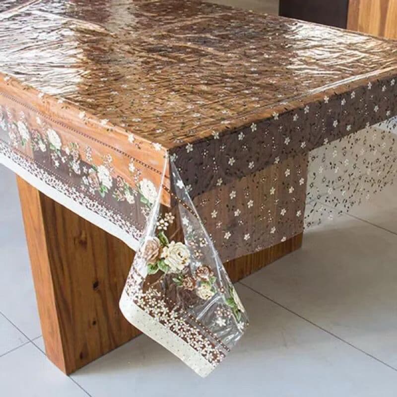 Toalha de Mesa de Plástica Forro de mesa cristal estampada e impermeável, para mesas 4,6,8 cadeiras