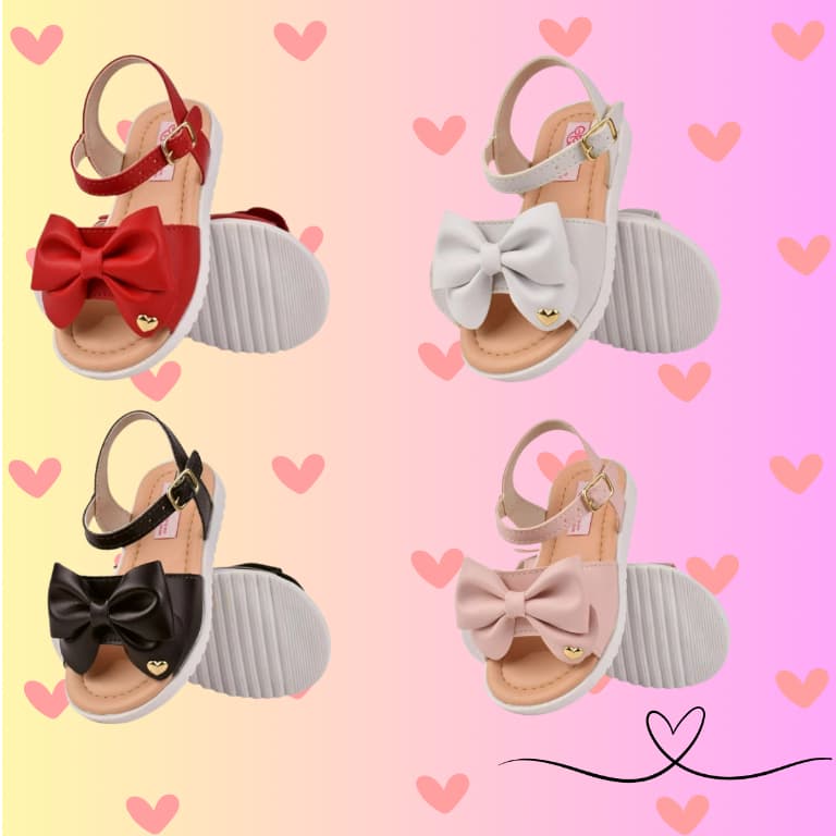 Sandália Infantil Menina Casual Luxo Com Laço Coração Super Confortável Qualidade Premium 16 ao 27