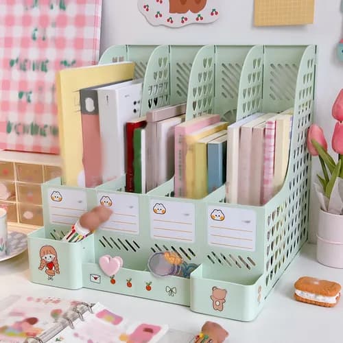 Organizadores de Mesa/Porta-Papéis 3 ou 4 Divisórias + Porta-Trecos com Figurinhas Adesivas - Organização Inteligente