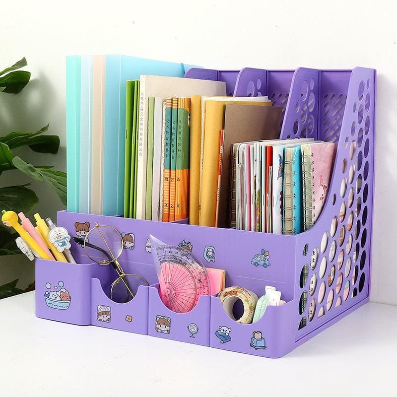 Organizador de Papéis e Mesa Porta Treco 3 e 4 Divisórias com Adesivos Fofos - Escritório/Home Office