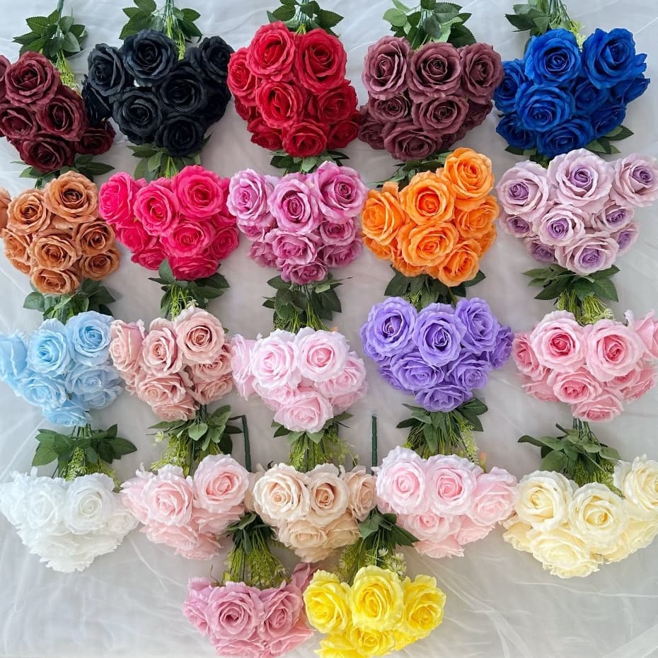 Buquê de Anna rosas com folhagem C/9 casamento Buquê de noiva casa de Decoração Decorar Festas