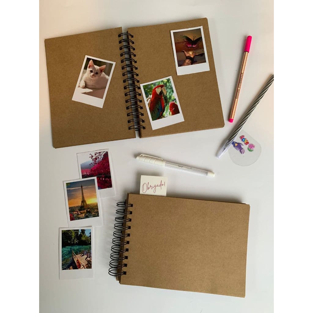 Álbum Caderno Scrapbook para Colar Fotos Papel Kraft Capa Flexivel